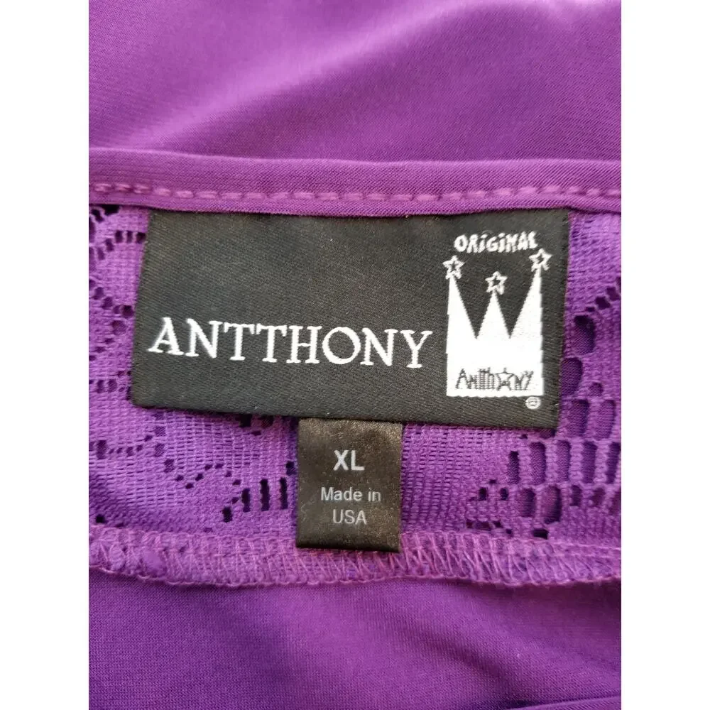 Antthony Original 2 Piece Set Skirt Long Sleeve Stretch Knit Top Purple Size XL